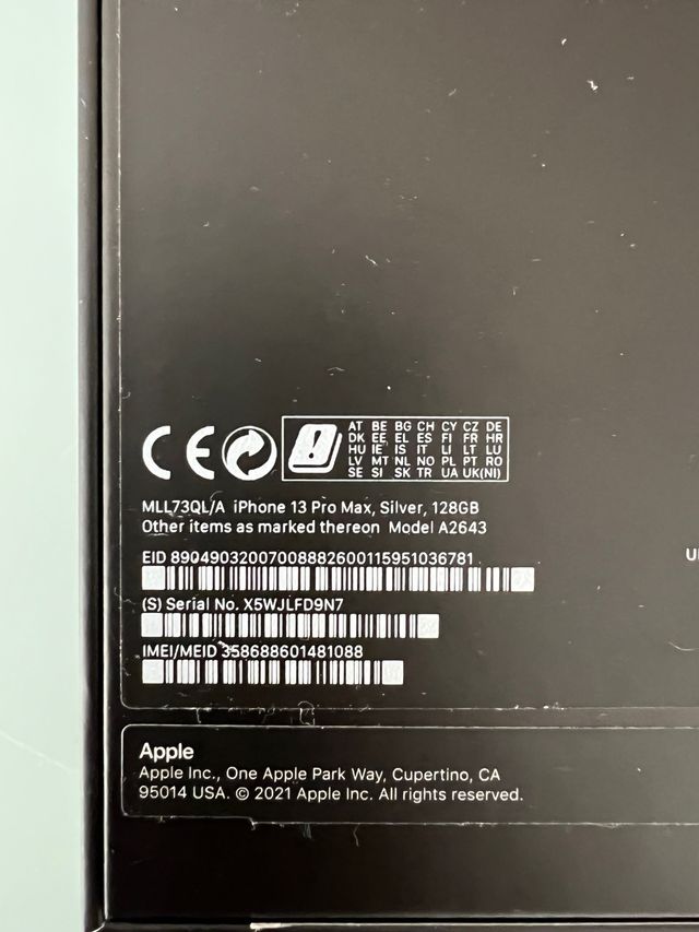 Caja iphone 13 promax Silver 128gb