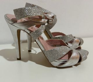 Sandalias tacón fiesta piel plata Lodi Adri