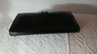 Elegante cartera/billetera, piel, negra