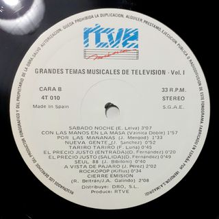 LP Vinilo GRANDES TEMAS MUSICALES DE TELEVISIÓN #1