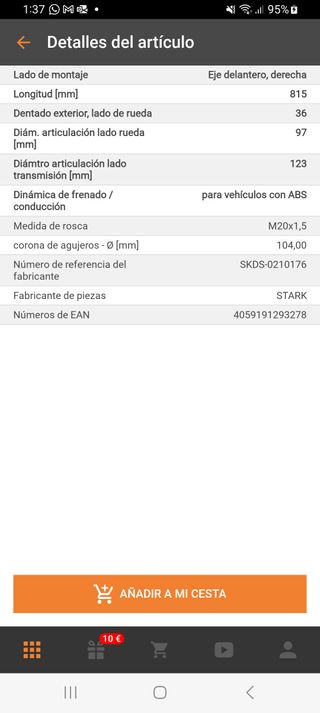 ARBOL DE TRANSMISION AUDI A3-BORA-GOLF IV