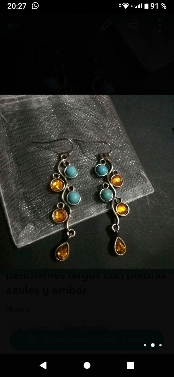 Pendientes con piedra ámbar y azul