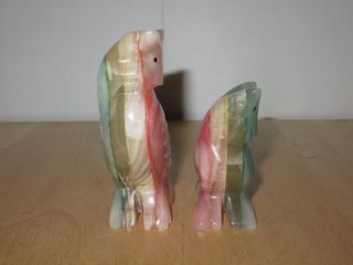 Par búhos artesanía piedra tallada ágata mármol