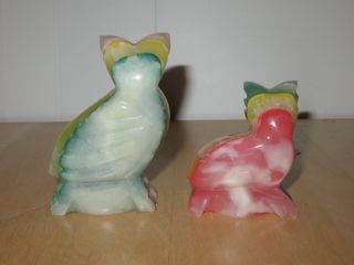 Par búhos artesanía piedra tallada ágata mármol