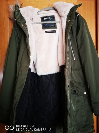 Abrigo verde con pelo de pull and bear
