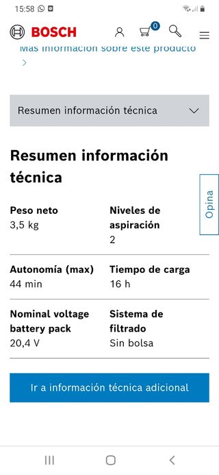 Aspirador escoba Bosch sin cable