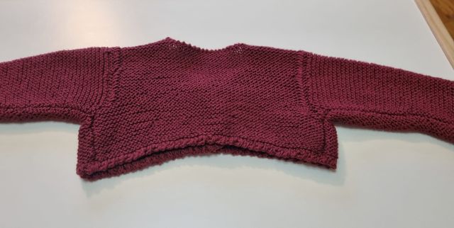 chaqueta hecha a mano color burdeos con 2 botones