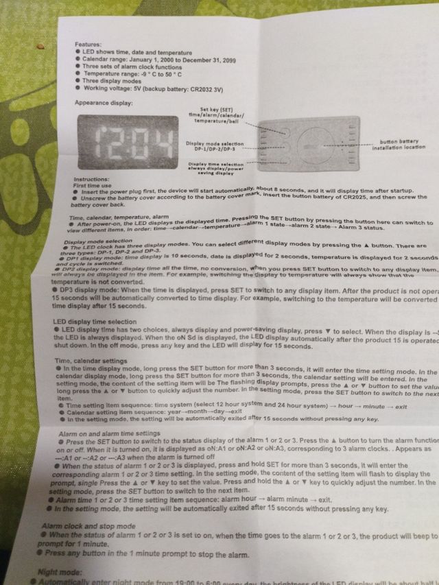 Reloj, despertador digital