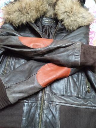 Cazadora piel marrón Cortefiel