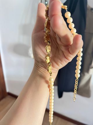Collar vintage dorado perlas cristales blancos 