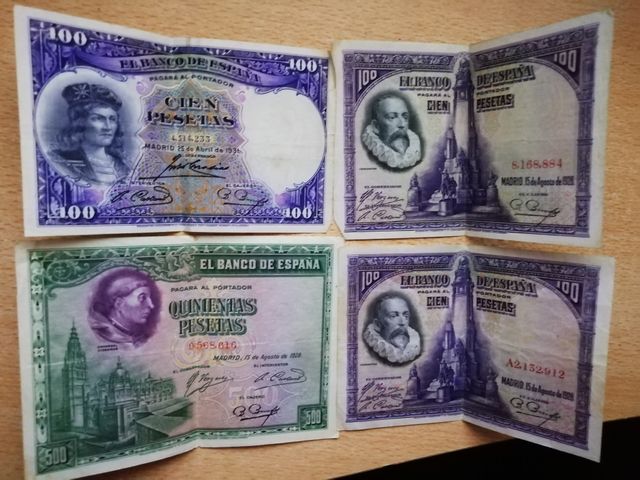 Billetes de 500 pesetas y de 100 pe, 1928