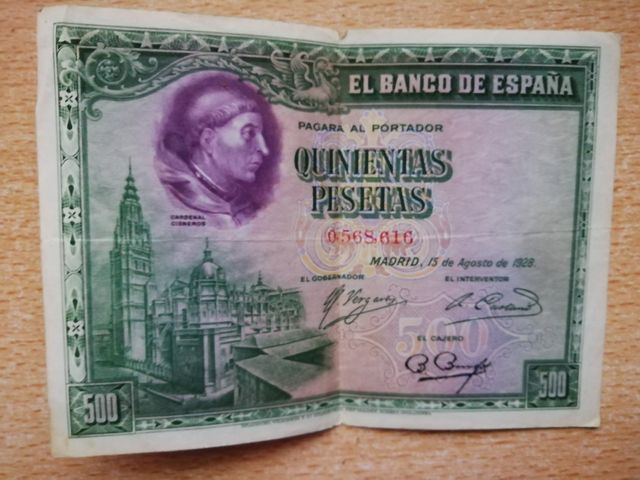 Billetes de 500 pesetas y de 100 pe, 1928