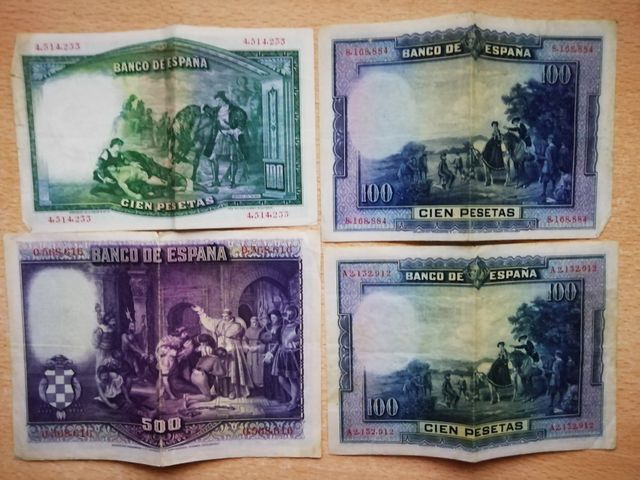 Billetes de 500 pesetas y de 100 pe, 1928
