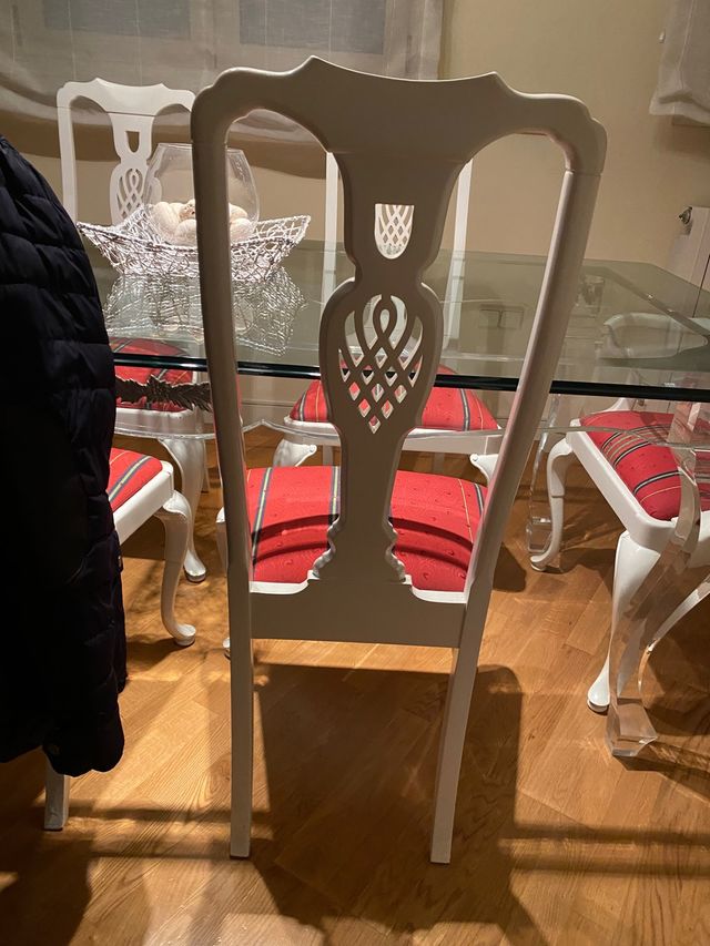 sillas comedor lacadas blanco tapizadas rojo