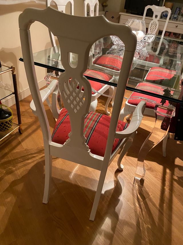 sillas comedor lacadas blanco tapizadas rojo