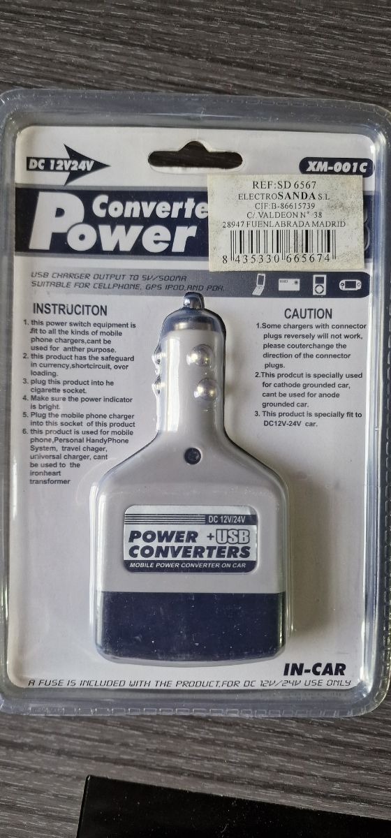 Conversor usb. Mechero coche.