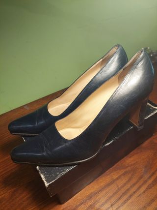 Décolleté scarpe pelle nera tacco 9 tg. 39