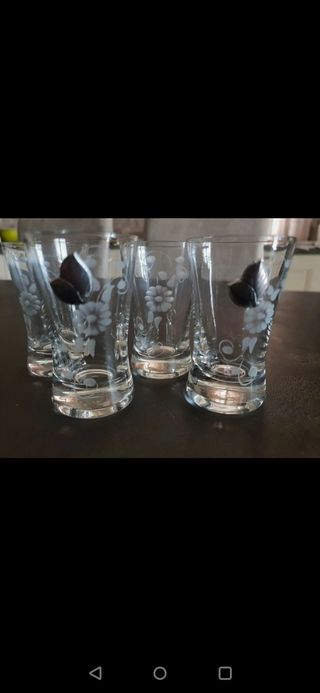 4 bicchieri liquore cristallo serigrafato, fiori