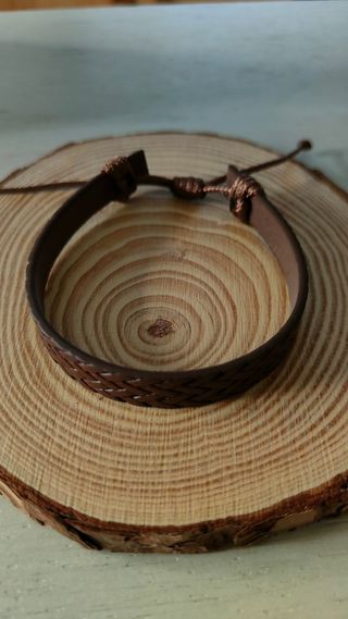Pulsera trenzada hombre cuero marrón 