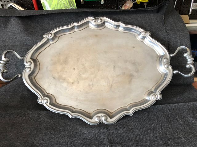 Vassoio Acciaio Cromato Vintage c/maniglie