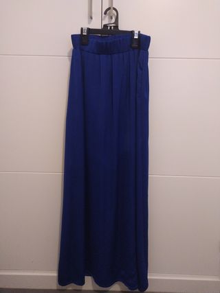 Falda larga azul Klein de raso