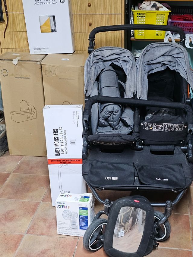 Carro gemelar Baby Monster + extras