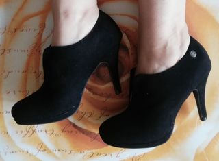 Zapatos Mujer Tacón Ante Negro Elegante