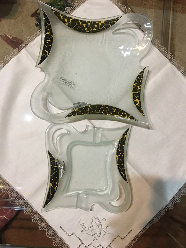 bandeja y cenicero de cristal de murano