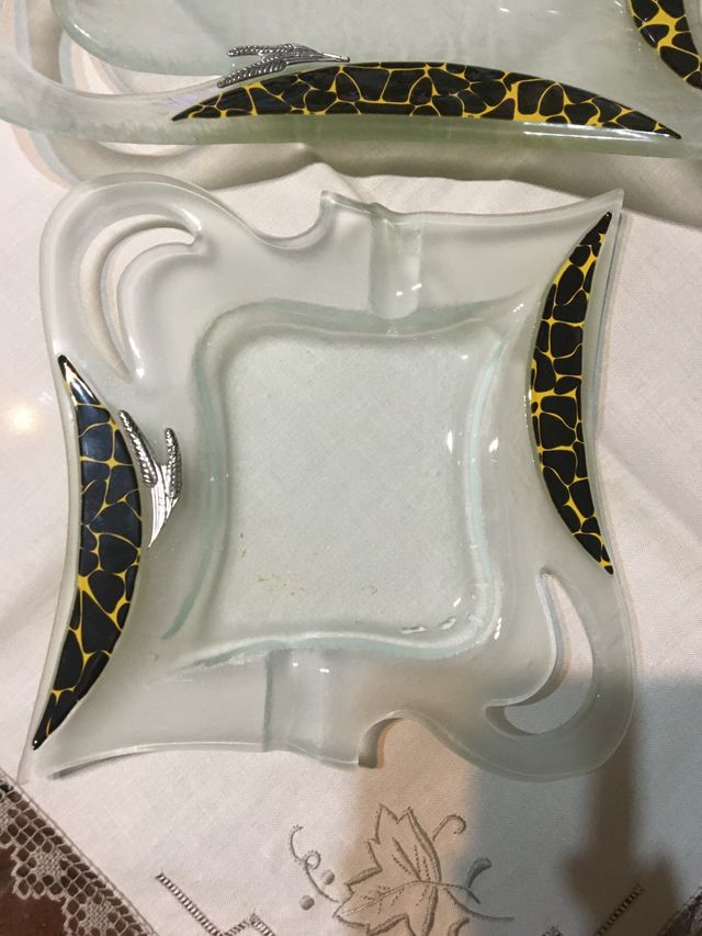 bandeja y cenicero de cristal de murano