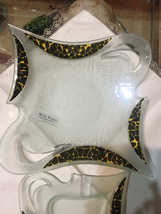 bandeja y cenicero de cristal de murano