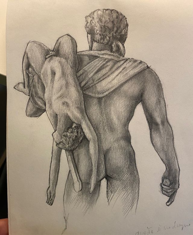 dibujo corpo a grafite statua dal vero