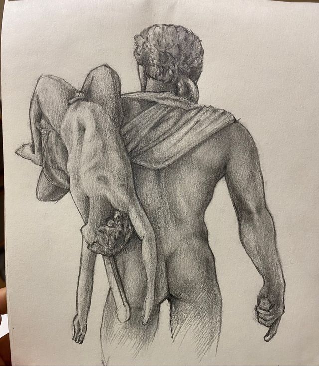 dibujo corpo a grafite statua dal vero