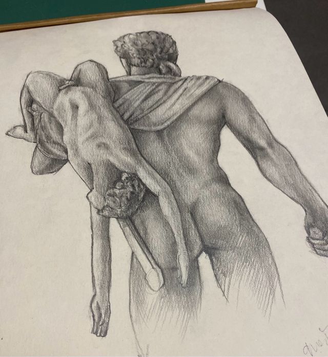 dibujo corpo a grafite statua dal vero