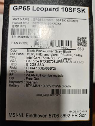 Portatil MSI GP 65 Leopard