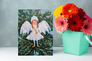 Ángel Oleo Tablero de Lona Pintura Original Arte