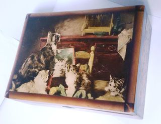 Joyero Caja Madera Antigua con Espejo y LLAVE