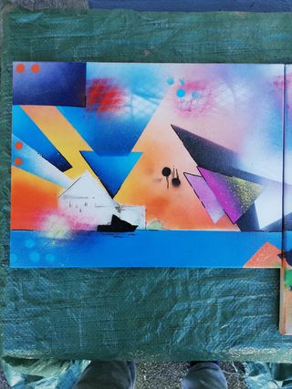 Tris quadri tela astratto