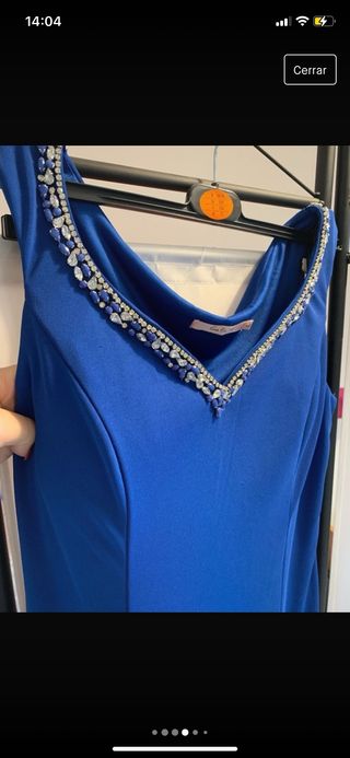 Vestido elegante fiesta azul con pedrería