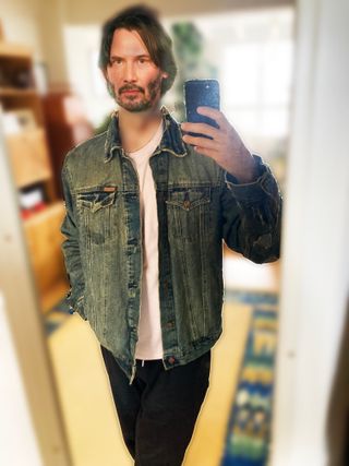 Cazadora vaquera XL con diseño tipo envejecido