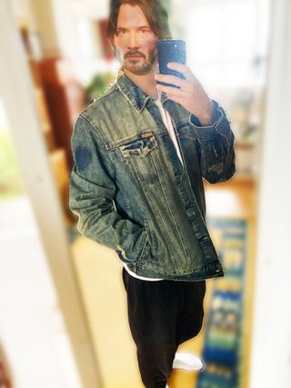 Cazadora vaquera XL con diseño tipo envejecido