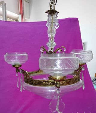 Lámpara de bronce y cristal siglo años 20