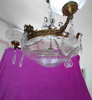 Lámpara de bronce y cristal siglo años 20