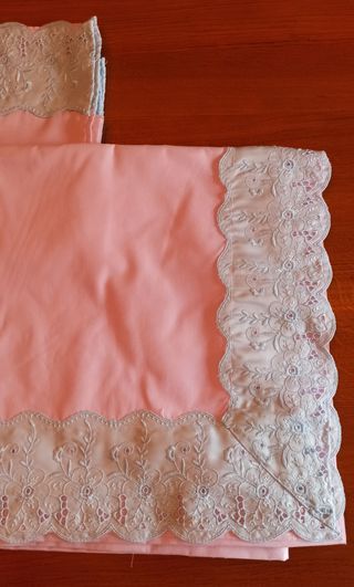 Juego de sabanas vintage, color rosa y p/ celeste