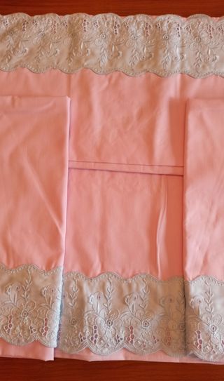 Juego de sabanas vintage, color rosa y p/ celeste
