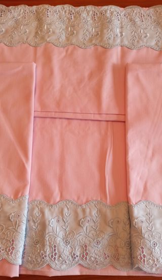 Juego de sabanas vintage, color rosa y p/ celeste