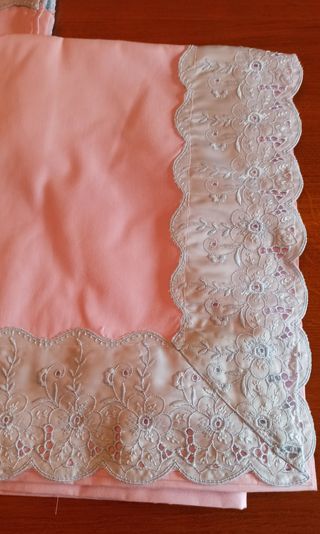 Juego de sabanas vintage, color rosa y p/ celeste