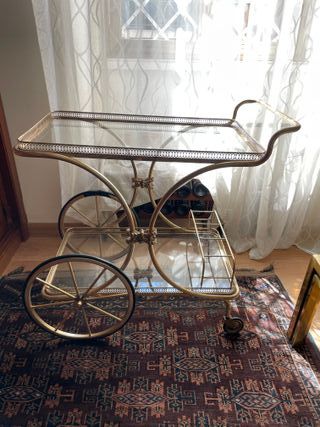 Bar carrello vintage in ottone e vetro