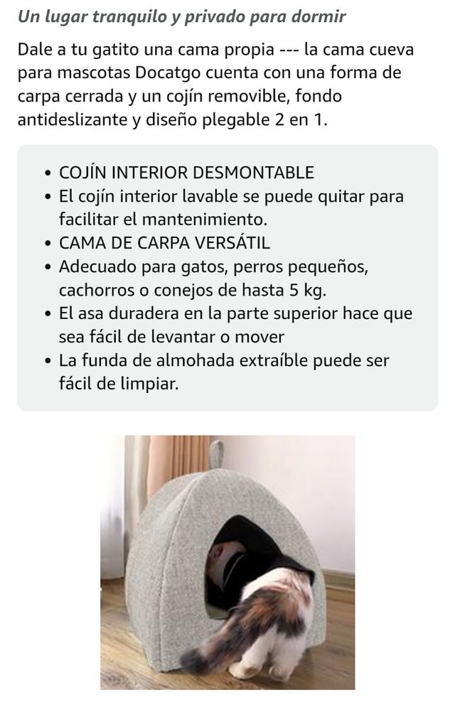 Cama Gato Cueva Suave - Casa Gato Mediano Lavable