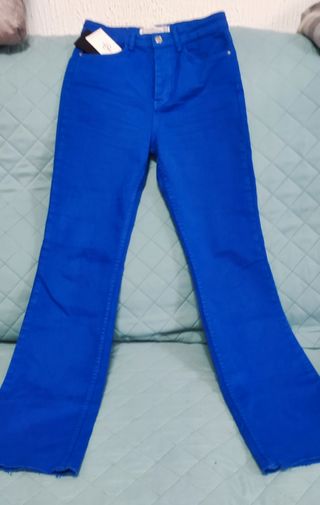 Pantalón campana cintura alta azul
