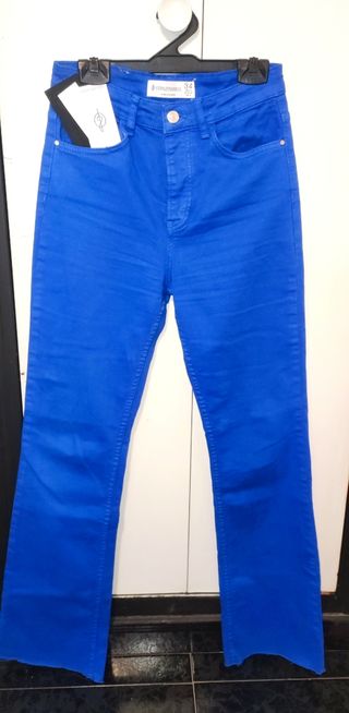 Pantalón campana cintura alta azul